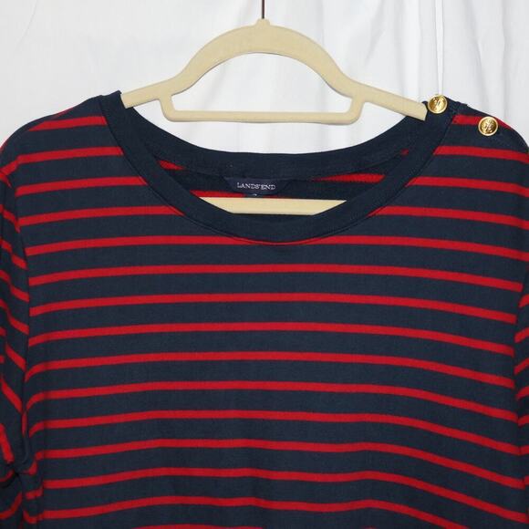 Lands End Crew Neck Cranberry Blue Strip Top Size XL 18 Long Sleeves Pullover - Picture 9 of 11
